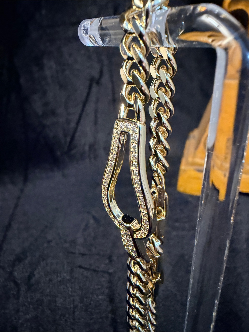 14K Gold filled Cuban Link Bracelet w/Pavé Buckle, AAA CZ Stone Box Clasp-NEW